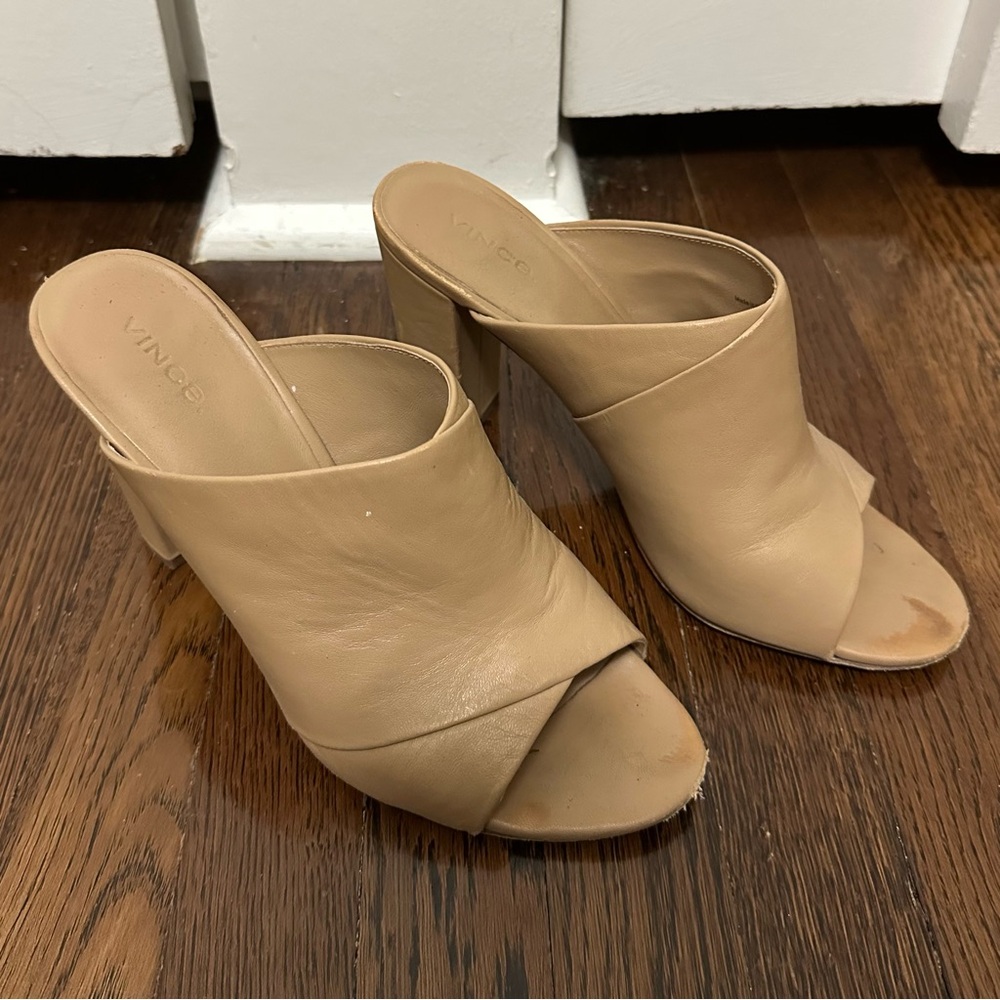 Vince Women's Beige Leather Mules